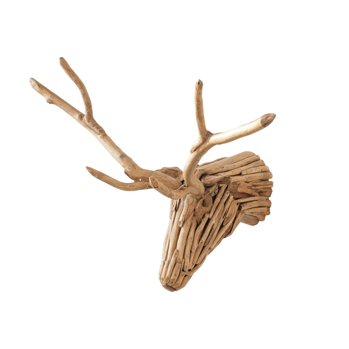 Teakwood root deer head wall art by Creative Co-Op in natural wood