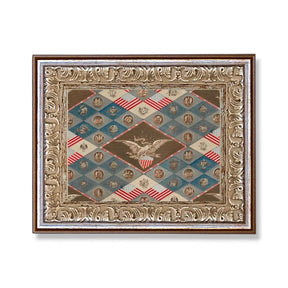 vintage textile state emblems framed wall art americana eagle patchwork design silver gold frame