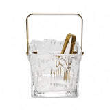 Textured glass ice bucket with gold handle and tongs, set of 2