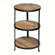 three tier rustic wood and iron display stand round farmhouse countertop shelf