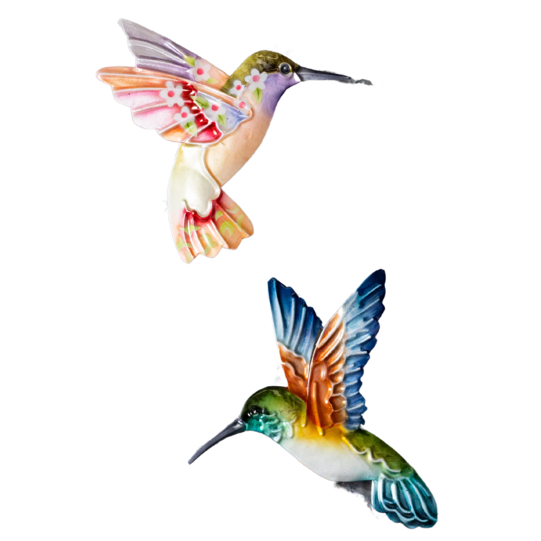  Colorful tin hummingbird magnets in two styles, perfect for decorating magnetic surfaces