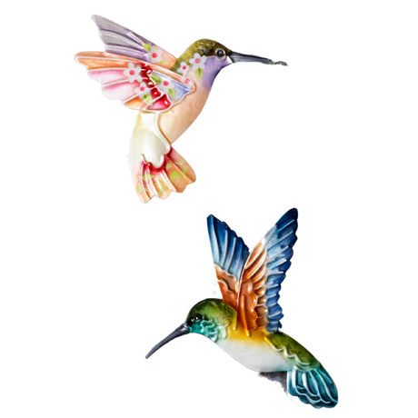  Colorful tin hummingbird magnets in two styles, perfect for decorating magnetic surfaces