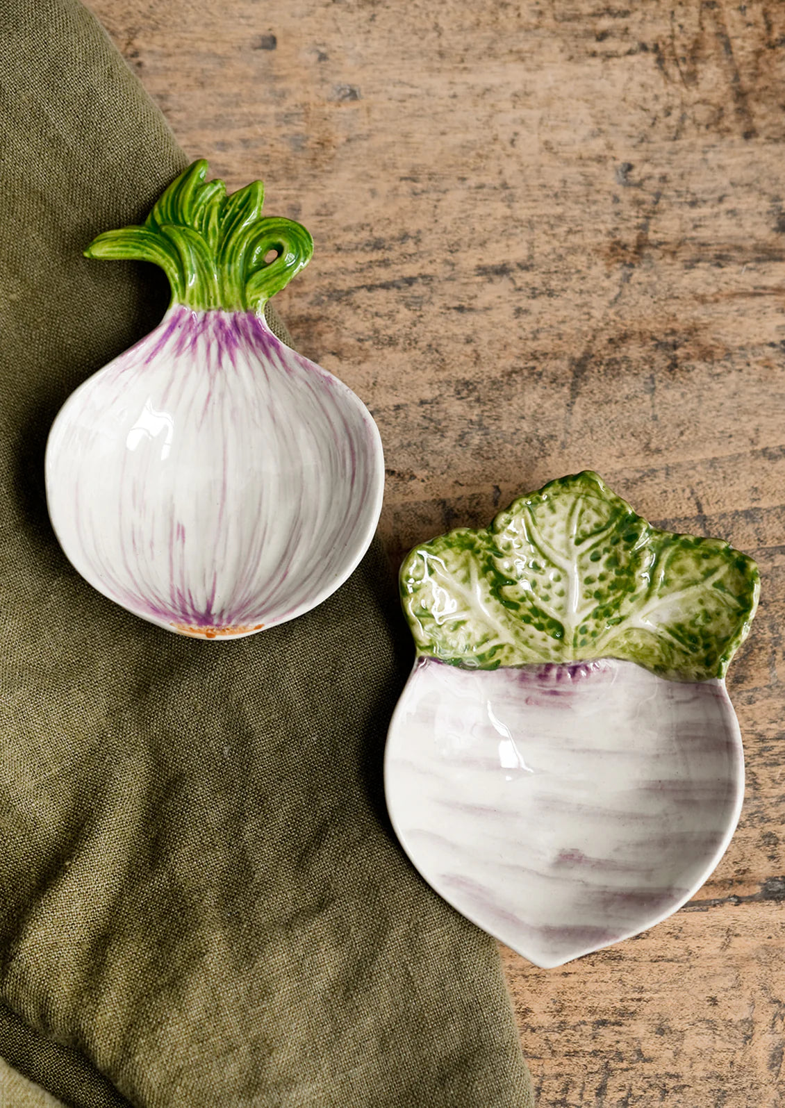 Tiny Ceramic Veggie Tidbit Turnip & Onion Dishes