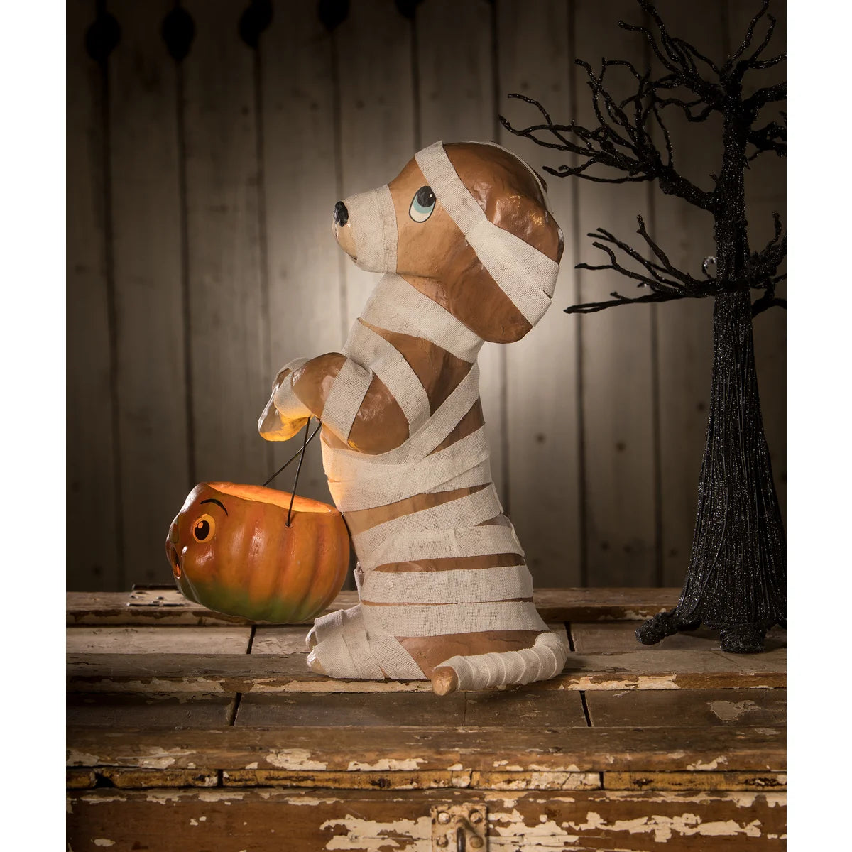 Mummy Puppy Paper Mache Candy Bucket