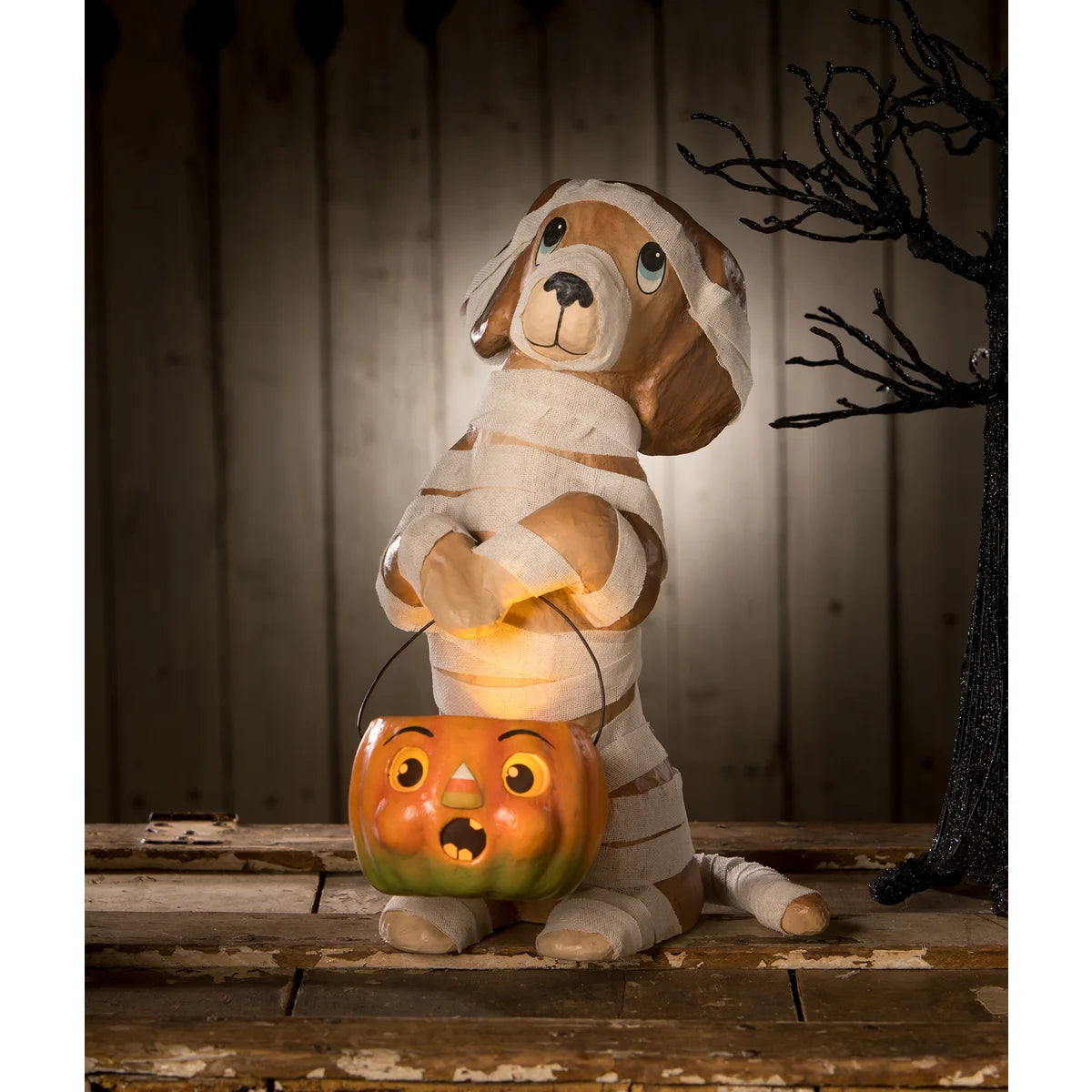 Mummy Puppy Paper Mache Candy Bucket