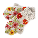 Knit Embroidered Floral Wool Mittens