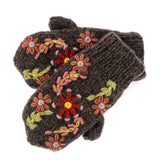 Knit Embroidered Floral Wool Mittens