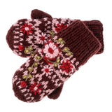 Knit Embroidered Floral Wool Mittens