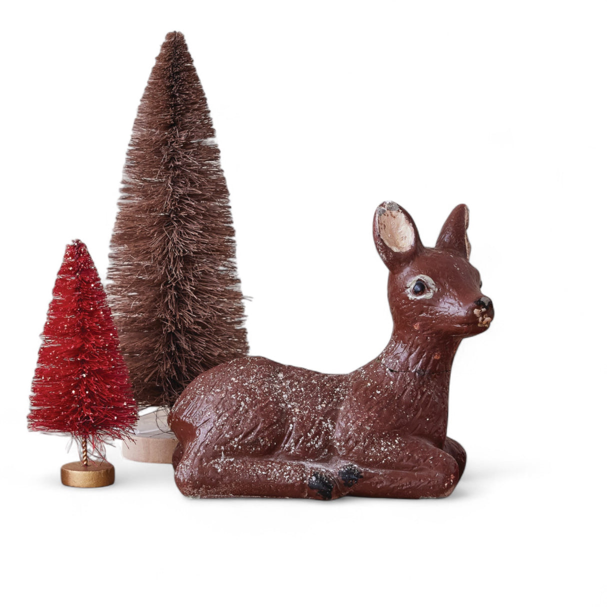 Vintage Inspired Brown Cement Lying Deer Figurine