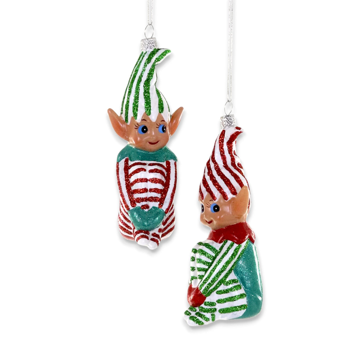Glass Knee-Hugging Elf Ornament