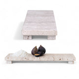 2 inch natural travertine footed cheese and serving board with unique stone variations