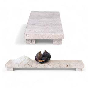 2 inch natural travertine footed cheese and serving board with unique stone variations