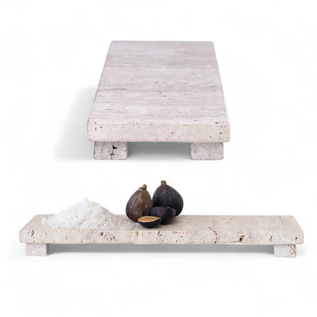 2 inch natural travertine footed cheese and serving board with unique stone variations