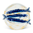 blue yellow ceramic triple fish plate coastal serving dish decorative