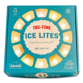 Tru-Tone Ice-Lites clear frosted snowball light strand with textured globe covers and a warm LED glow.
