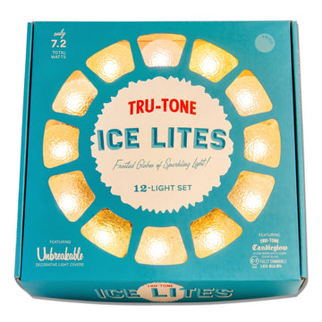 Tru-Tone Ice-Lites clear frosted snowball light strand with textured globe covers and a warm LED glow.