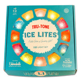 Tru-Tone Ice-Lites 12-light set with glowing multicolor frosted globe covers displayed in a teal retro-style box.