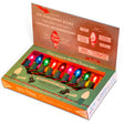 Tru-Tone Jeweltone translucent multicolor C7 Christmas lights with green sockets and red-and-green twisted wiring in a retro gift box.