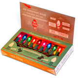 Tru-Tone Jeweltone translucent multicolor C7 Christmas lights with green sockets and red-and-green twisted wiring in a retro gift box.