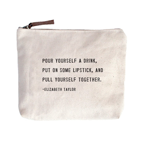 Sugarboo canvas zip pouch with Elizabeth Taylor quote and leather zipper pull