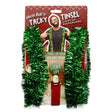 Uncle Bob’s Tacky Tinsel light-up Christmas suspenders with green garland, colorful LED lights, adjustable straps, and metal clips