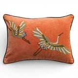 velvet lumbar pillow with beaded crane embroidery 20x14 decorative bird accent pillow
