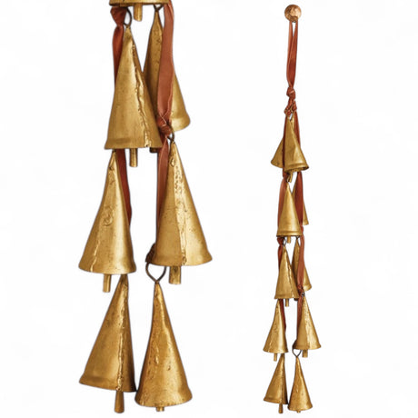 16" velvet ribbon door hanger with 10 gold cone-shaped bells