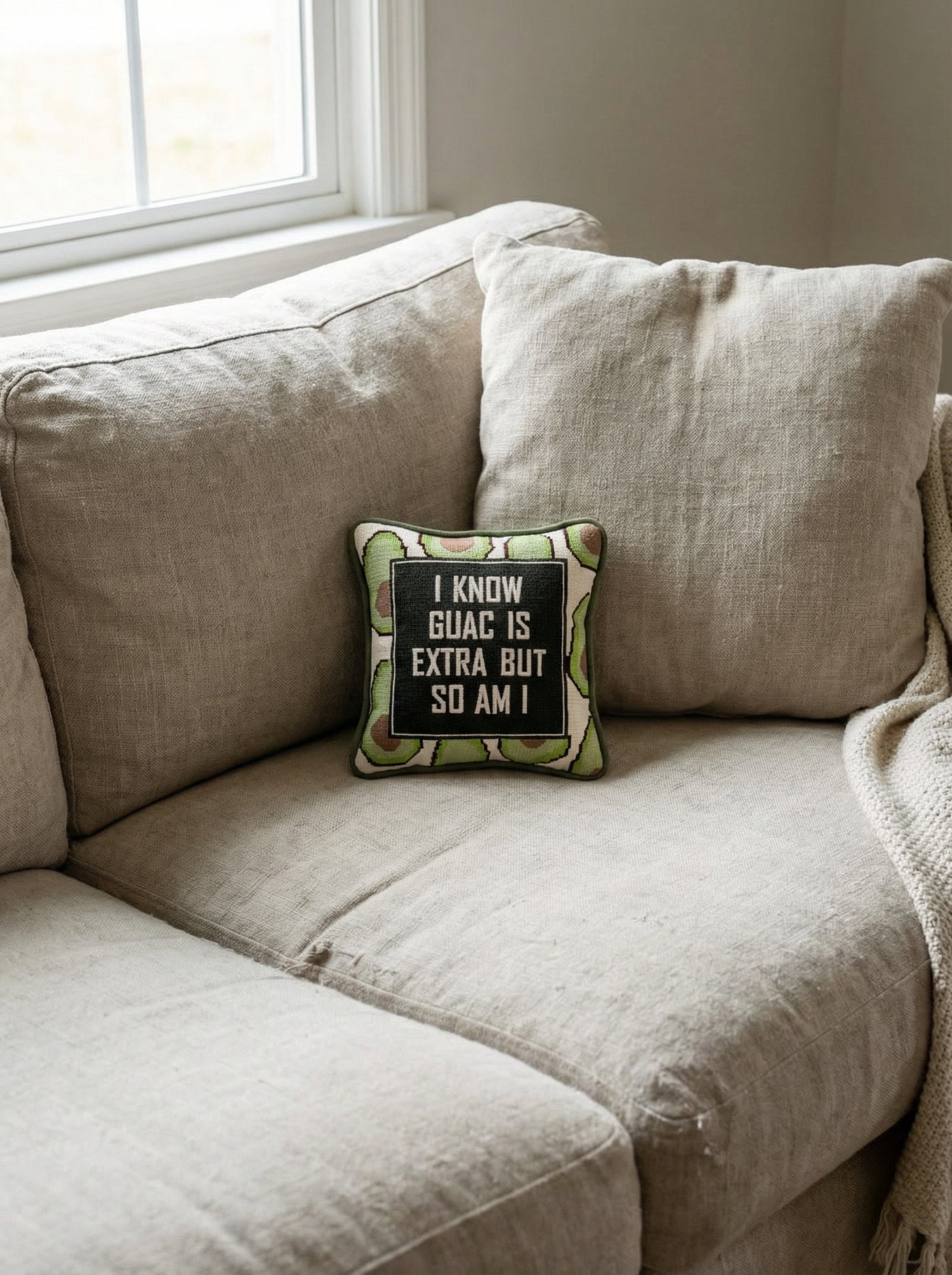 I Know Guac Is Extra Needlepoint Accent Pillow