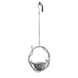 Hanging bird feeder with vine frame and perched birds
