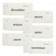 Set of Christmas-themed flashcards with text on a white background