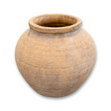 Round vintage-style clay terracotta planter with a weathered finish
