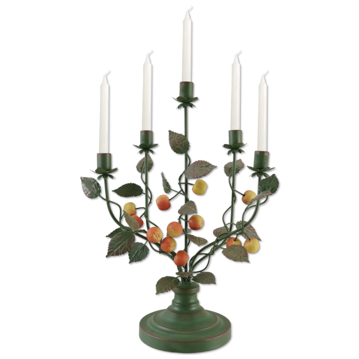 vintage style metal crabapple toleware candelabra holding five taper candles