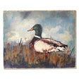 rustic distressed canvas wall art featuring a duck in marsh scene