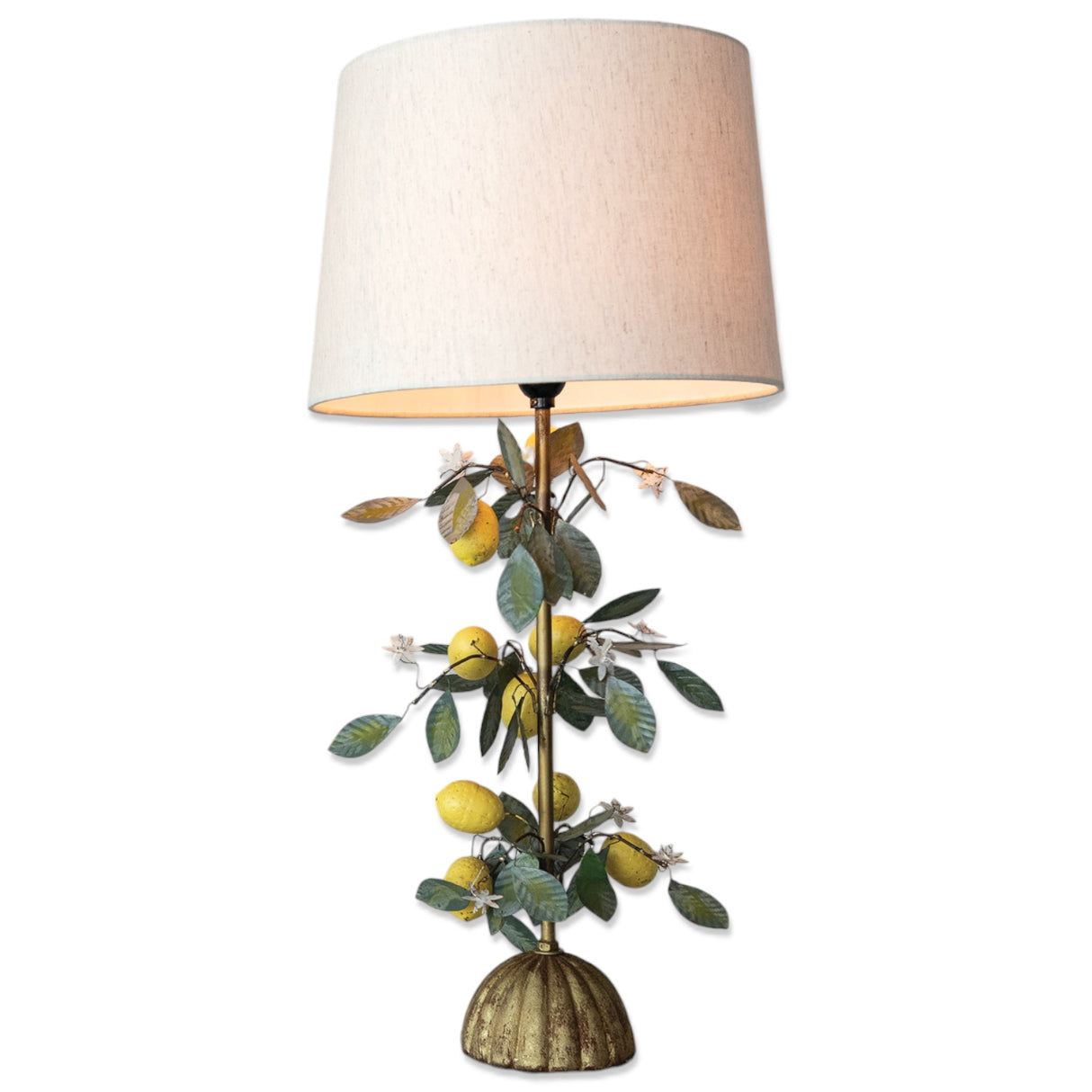 vintage style lemon toleware table lamp with linen shade