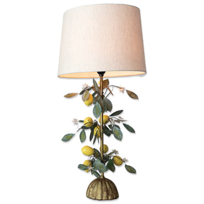 vintage style lemon toleware table lamp with linen shade