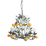 vintage metal tole chandelier with green leaves and orange tangerines