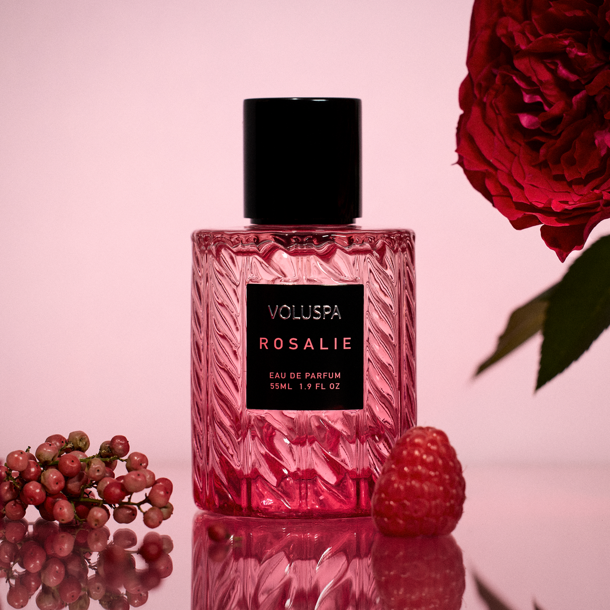 Voluspa Rosalie 55 mL Eau de Parfum bottle detail