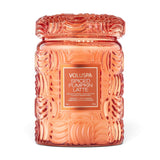Voluspa Spiced Pumpkin Latte 18 oz large jar candle in embossed orange glass