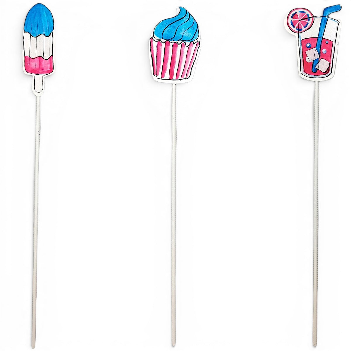 patriotic treat garden stakes popsicle cupcake drink metal decor red white blue summer