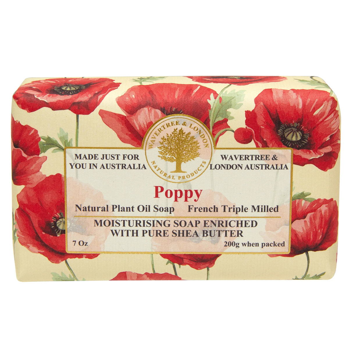 poppy floral triple milled shea butter soap bar by wavertree and london