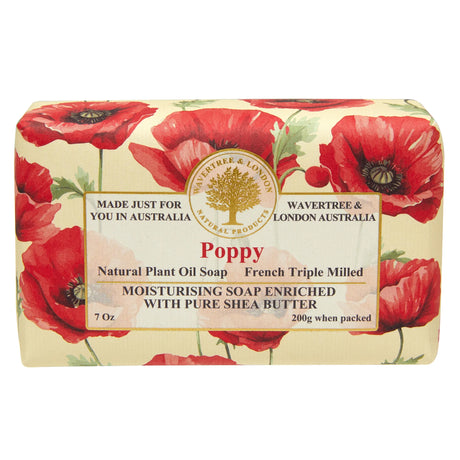 poppy floral triple milled shea butter soap bar by wavertree and london