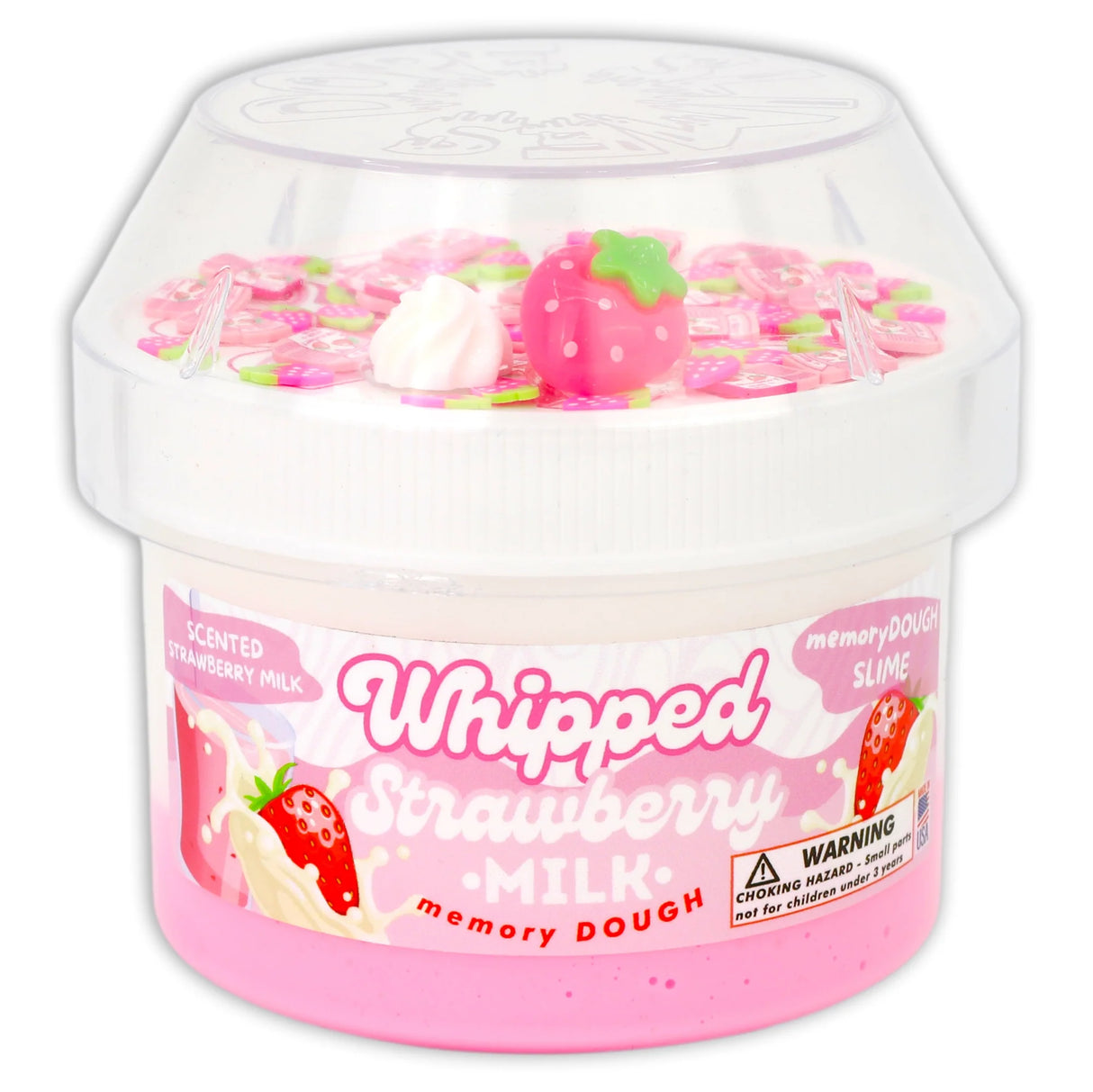 Whipped strawberry milk memoryDOUGH slime with strawberry drink charm
