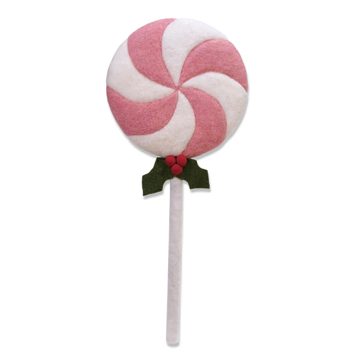 Handmade Wool Felt Holiday Swirled Lollipop with Holly