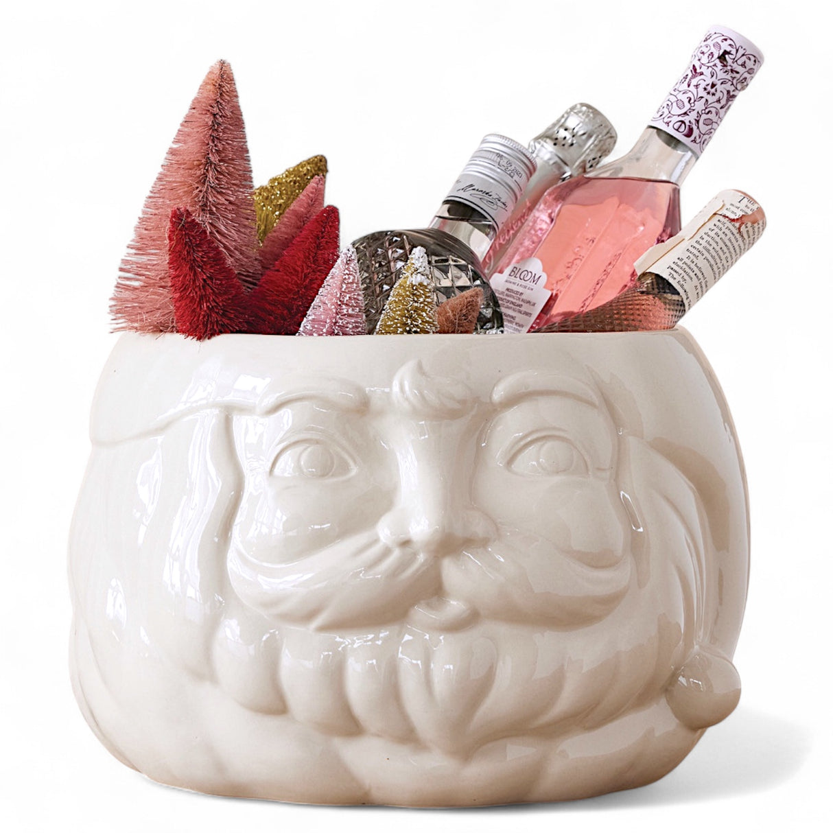 Large White Ceramic Santa Head Bottle Cooler Bowl
