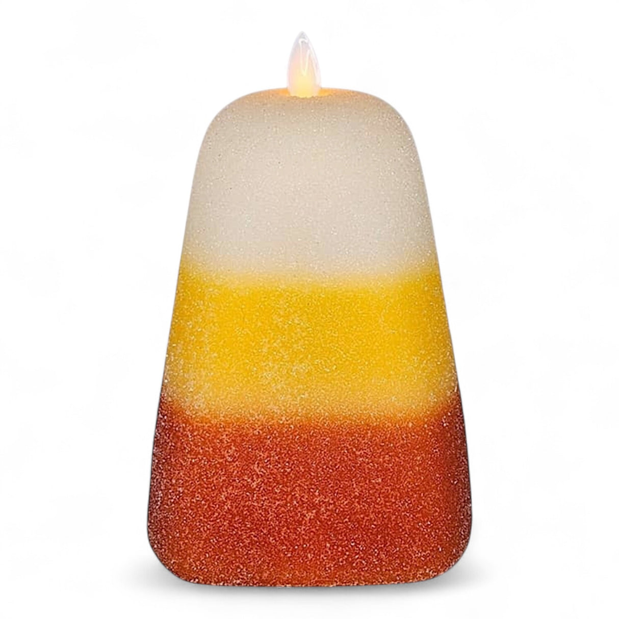 Frosted Candy Corn Moving Flame LED Wax Candle