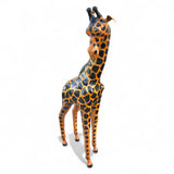 Handcrafted Leather Wrapped Mother & Baby Giraffe Figurines | Set of 2