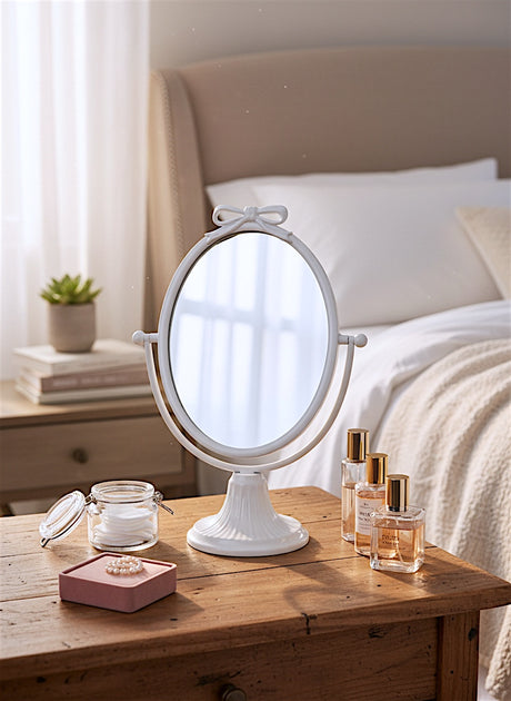 White Bow Metal Vanity Mirror