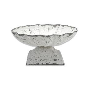 Distressed white cast iron scalloped footed dish