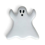 Matte white ceramic ghost shaped Halloween plate with black face