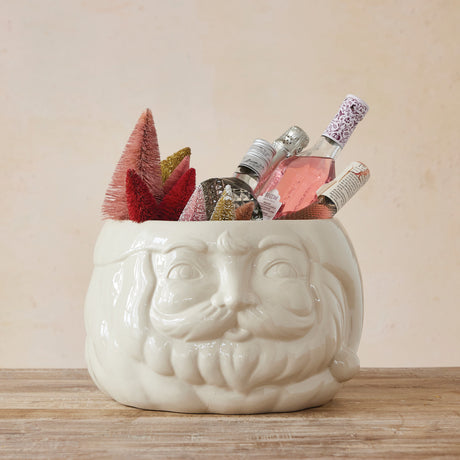 White stoneware Santa head shaped bottle cooler and container